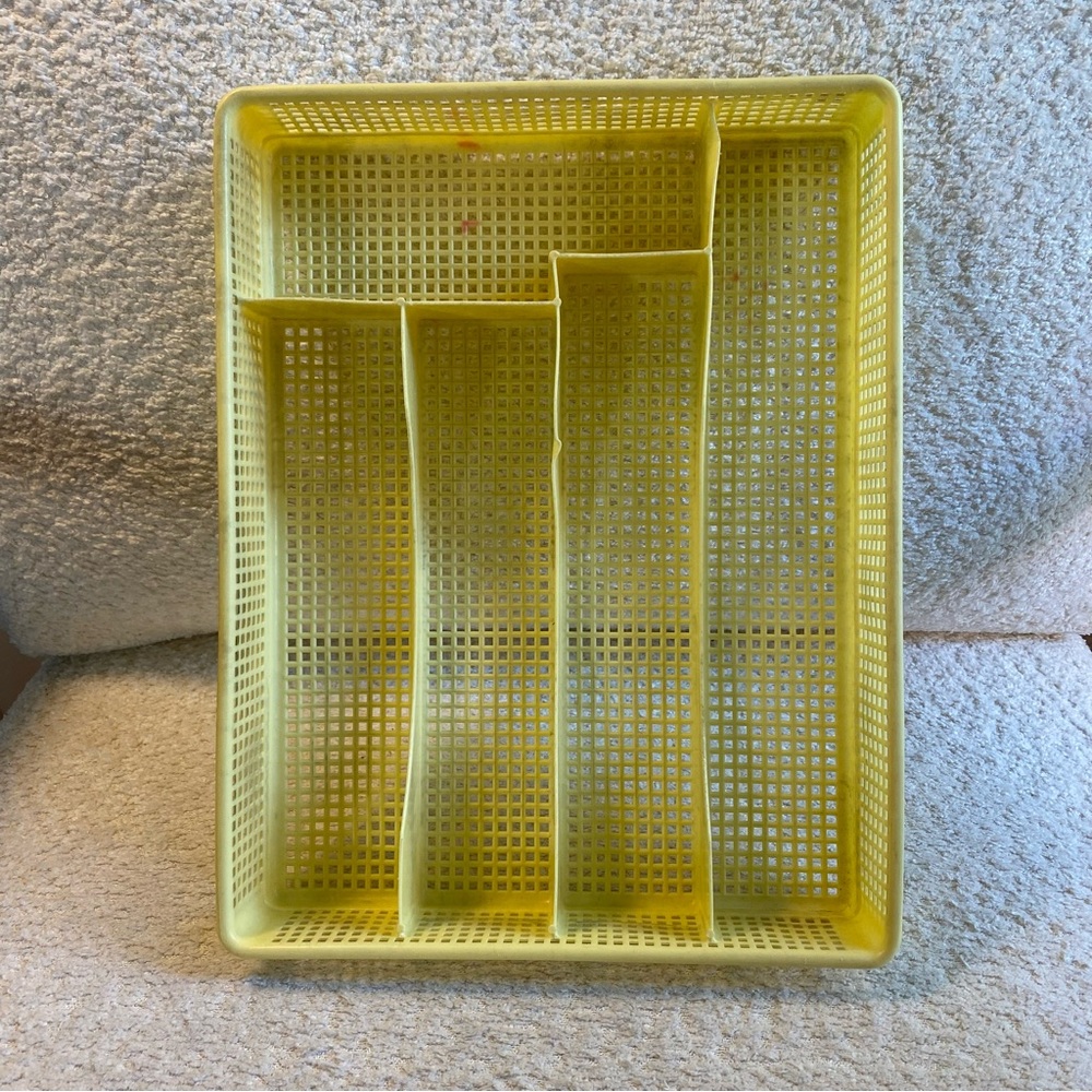 Vintage Yellow Plastic Grid Silverware Utensil Tray